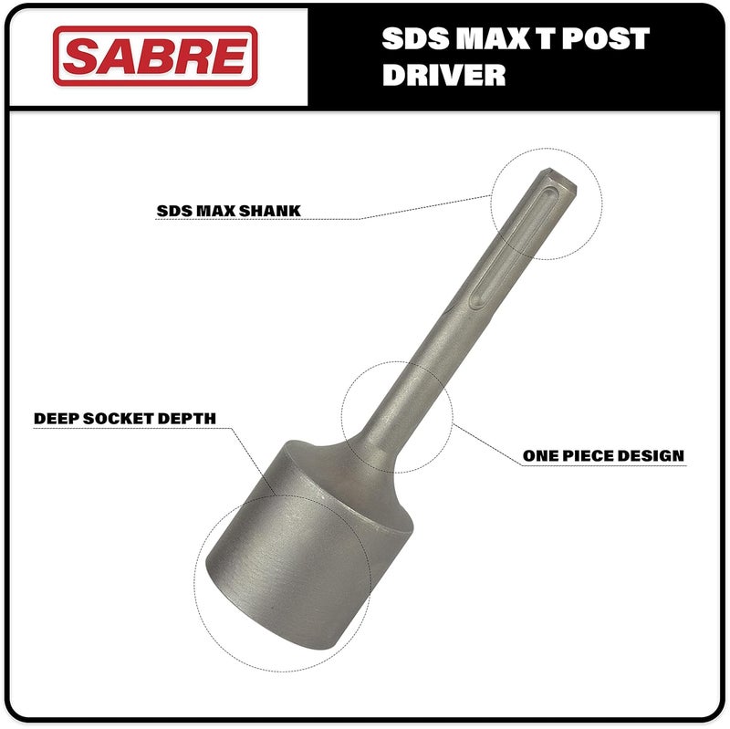 Sabre Tools SDS Max Shank T Post Driver Attachment – Made for Driving T Posts with Rotary Hamer Drill, 2 Inch Diameter Head, SDS Max Post Driver, Fence Post Pounder and Metal Fence Post Driver - Image 3
